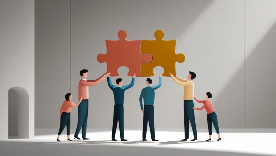 Partners assembling a puzzle together